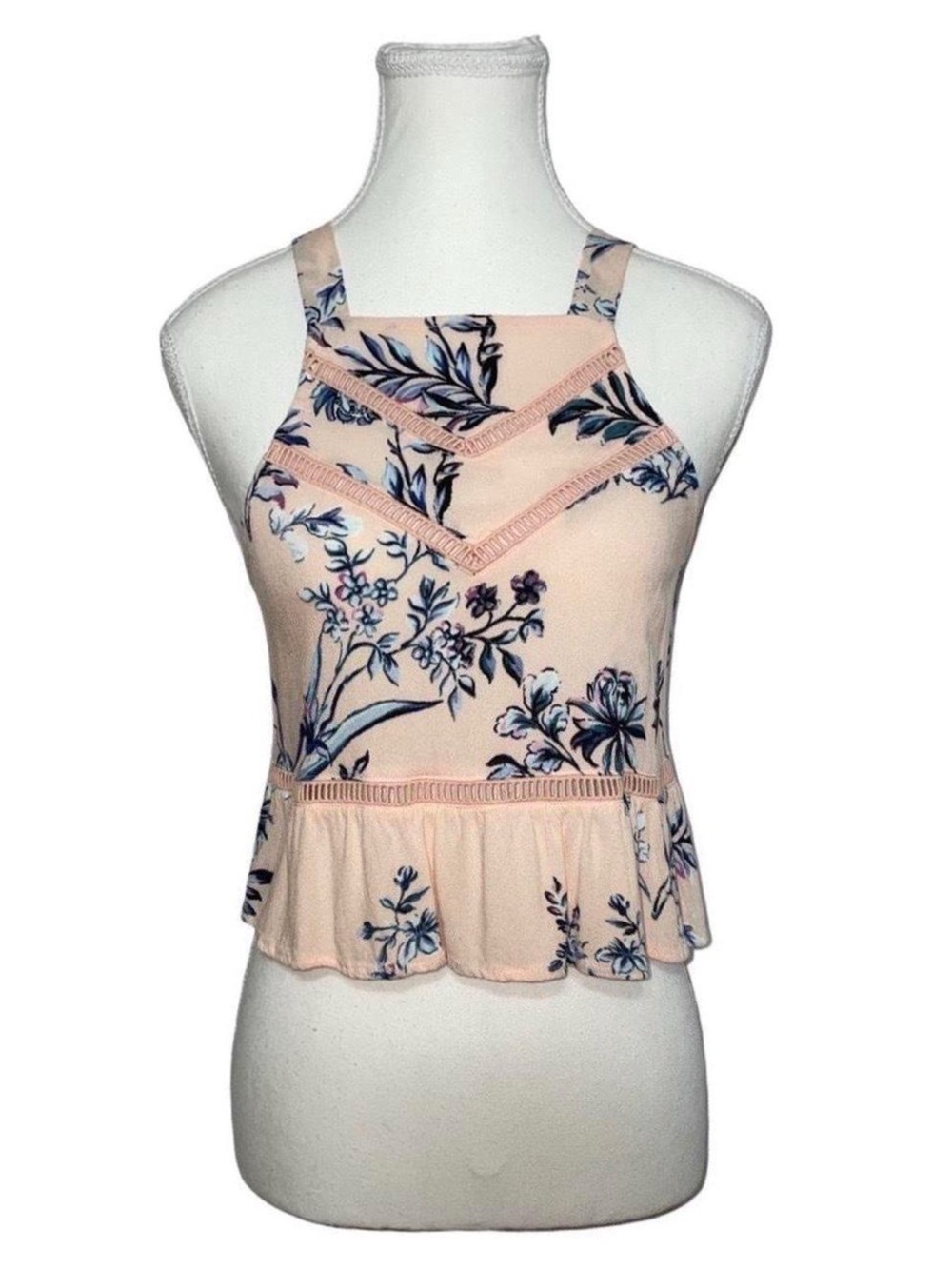 Kendall & Kylie Peachy Pink Tank Top With Navy Floral Print